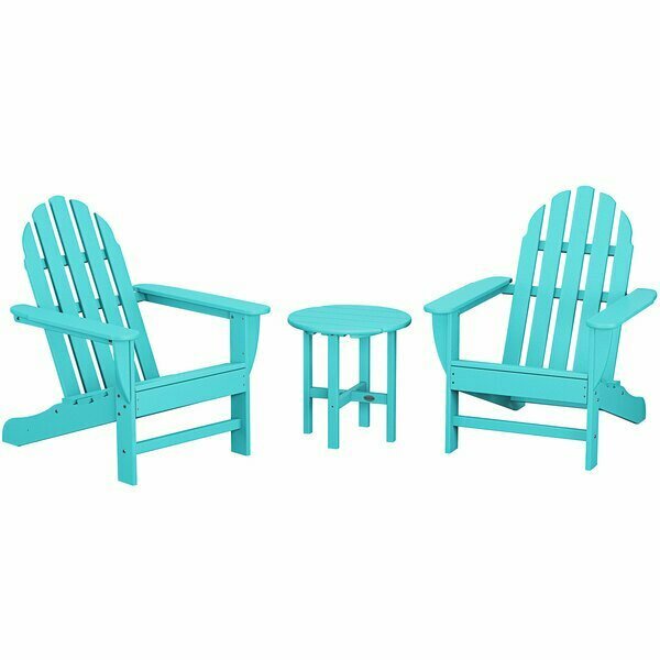 Polywood Classic Aruba Patio Set with Adirondack Chairs and Round Side Table 633PWS4171AR
